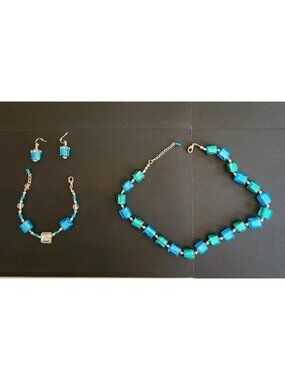 Vintage Murano Venetian Foil Art Glass Beaded Necklace Bracelet Earrings